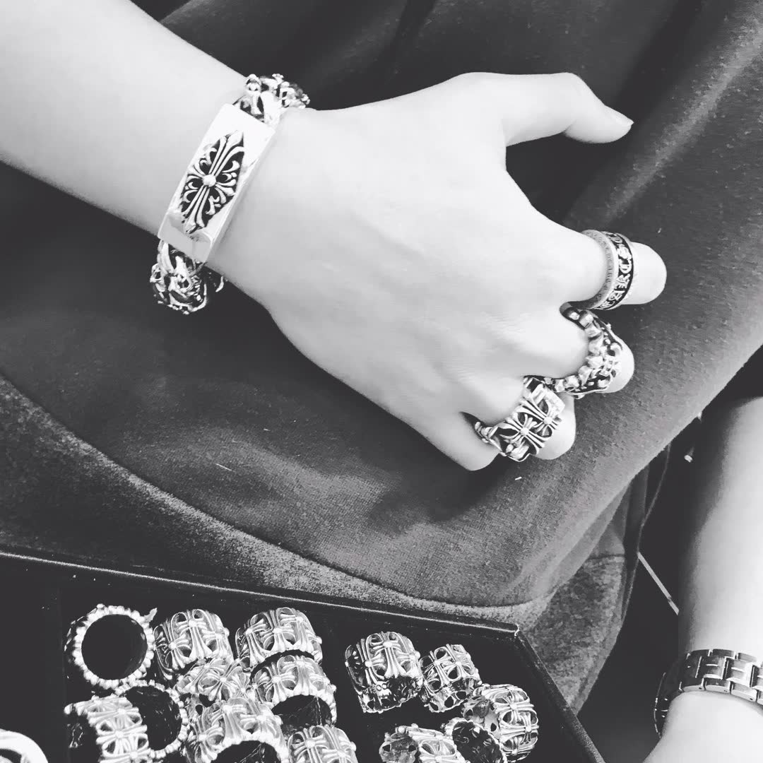 Chrome Hearts Silver Bracelet with Floral Design